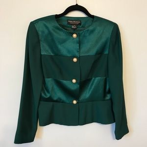 Emerald peplum jacket with gold pearl buttons